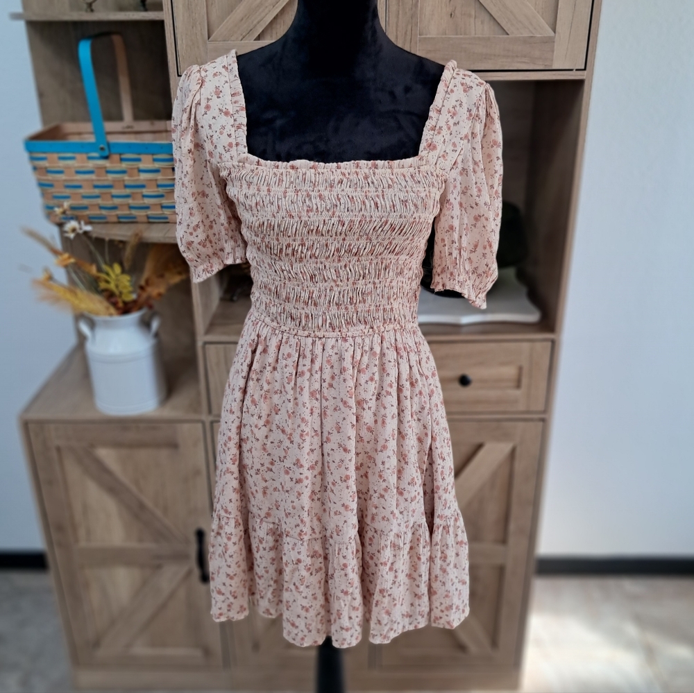 Altar'd State Blush Floral Smocked Mini Dress